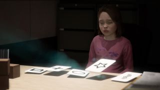 Jodie discovering some of her powers, with cards that look like the buttons of a controller!